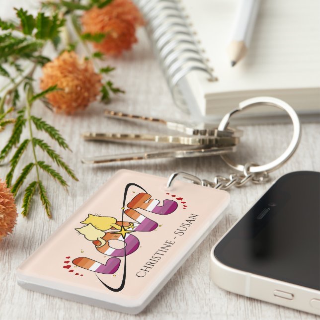 Two Cats In Love Sunset Lesbian Flag Acrylic Key Ring (Front Right)