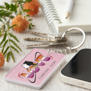Two Cats In Love Sunset Lesbian Flag Acrylic Key Ring