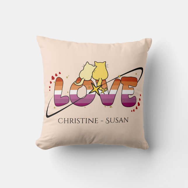Two Cats In Love Sunset Lesbian Flag Cushion (Front)