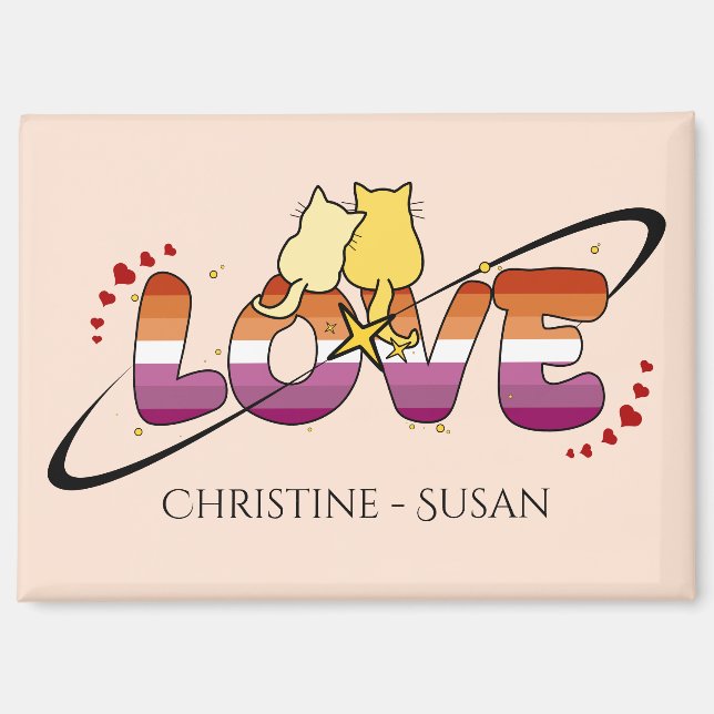 Two Cats In Love Sunset Lesbian Flag Magnet (Front)