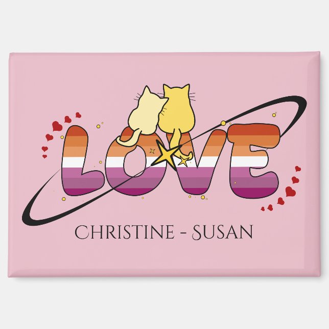 Two Cats In Love Sunset Lesbian Flag Magnet (Front)
