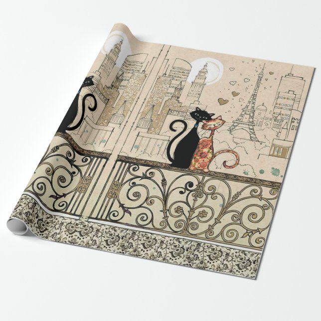Two Cats in Love Wrapping Paper (Unrolled)