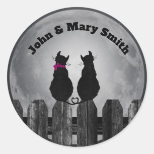 Two Cats in Moonlight With Names Classic Round Sticker