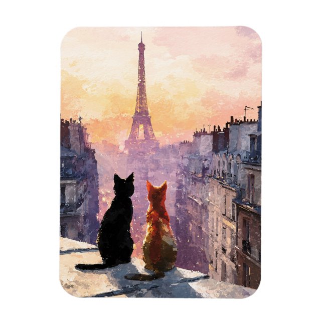 Two Cats On A Paris Rooftop Flexible Magnet (Vertical)