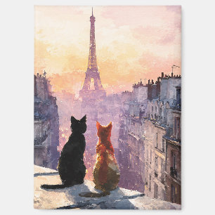 Two Cats On A Paris Rooftop Magnet