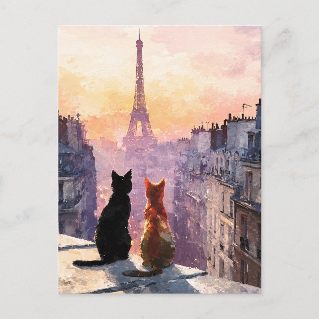 Two Cats On A Paris Rooftop Postcard (Front)