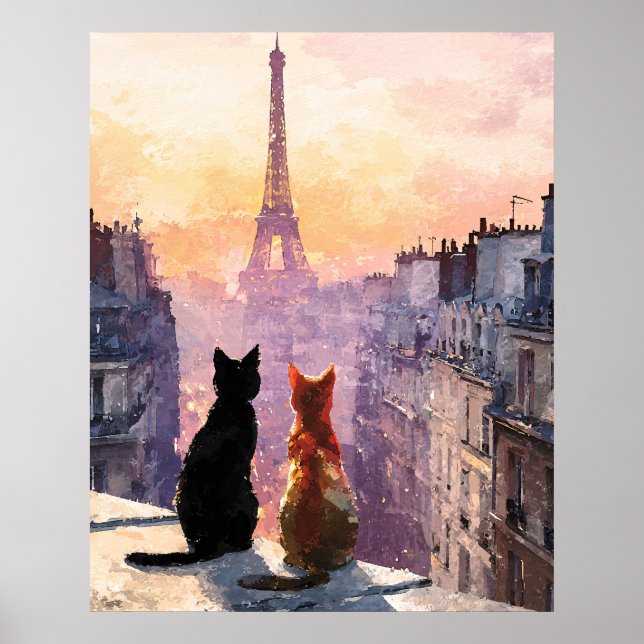 Two Cats On A Paris Rooftop Poster (Front)