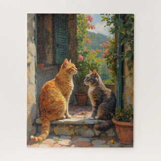 Two cats on steps jigsaw puzzle