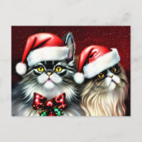Two Cats Posing In Santa Hat