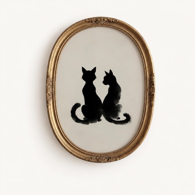 Two Cats Silhouette Wall Poster (Two Cats Silhouette Wall Art Poster - close-up view (frame/decor not included))