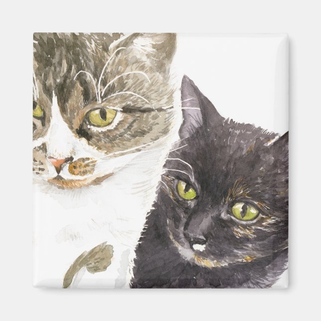 Two cats - tabby and tortie magnet (Front)
