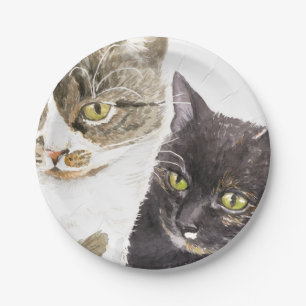 Two cats - tabby and tortie paper plate