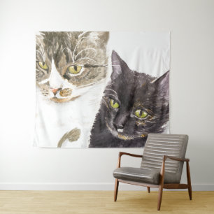 Two cats - tabby and tortie tapestry