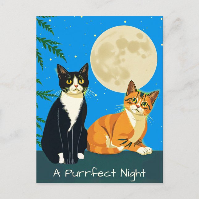 Two Cats Under the Full Moon Postcard (Front)