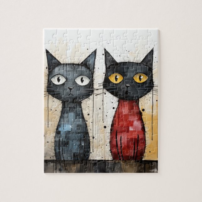 Two Cats Watercolor Puzzle (Vertical)