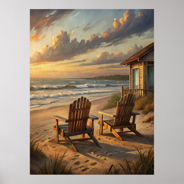 Two Chairs on a Beach Poster (Front)