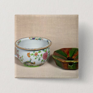 Two chamber pots 15 cm square badge