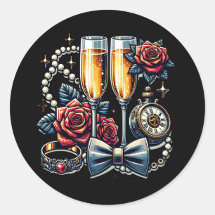 Two Champagne Glasses, Wedding  Classic Round Sticker