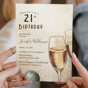 Two Champaign glasses 21st birthday party Invitation