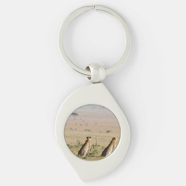 Two cheetahs on the look out key ring (Front)