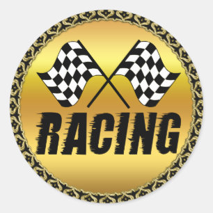 Two chequered racing flags for the competition win classic round sticker