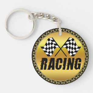 Two chequered racing flags for the competition win key ring