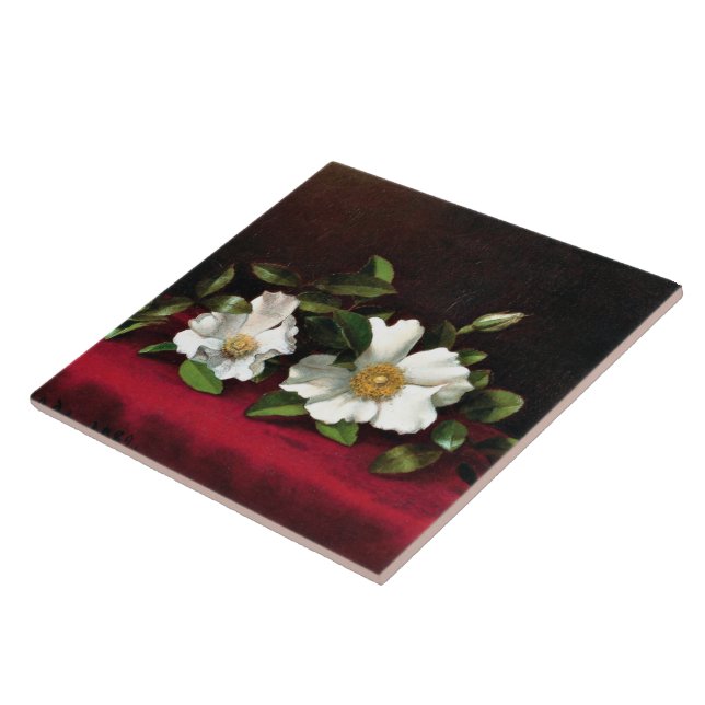 Two Cherokee Roses on Red Velvet, Tile (Side)