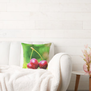 "Two Cherries Fruit" Cute Photo. Buy Now Cushion