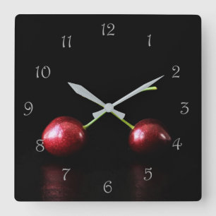 Two Cherries Grey Script Numbers Wall Clock
