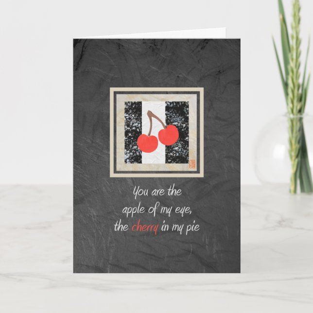 Two Cherries on Black Valentine Card (Front)
