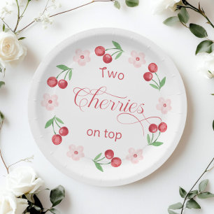 Two Cherries on Top Twins baby shower Paper Plate