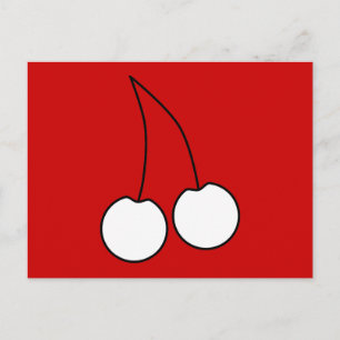 Two Cherries. White with Black Outline. Postcard