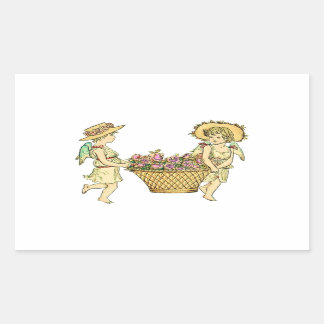 Two Cherubs Carrying Flowers Rectangular Sticker