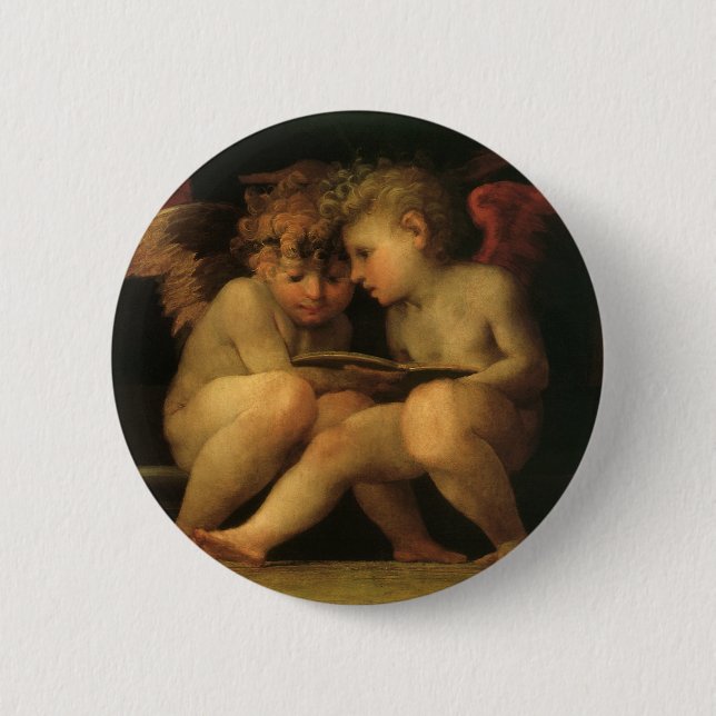 Two Cherubs Reading by Rosso Fiorentino, Angels 6 Cm Round Badge (Front)