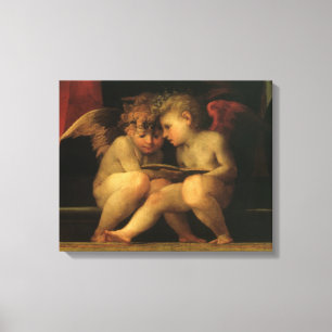 Two Cherubs Reading by Rosso Fiorentino, Angels Canvas Print