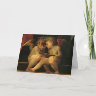 Two Cherubs Reading by Rosso Fiorentino, Angels Card