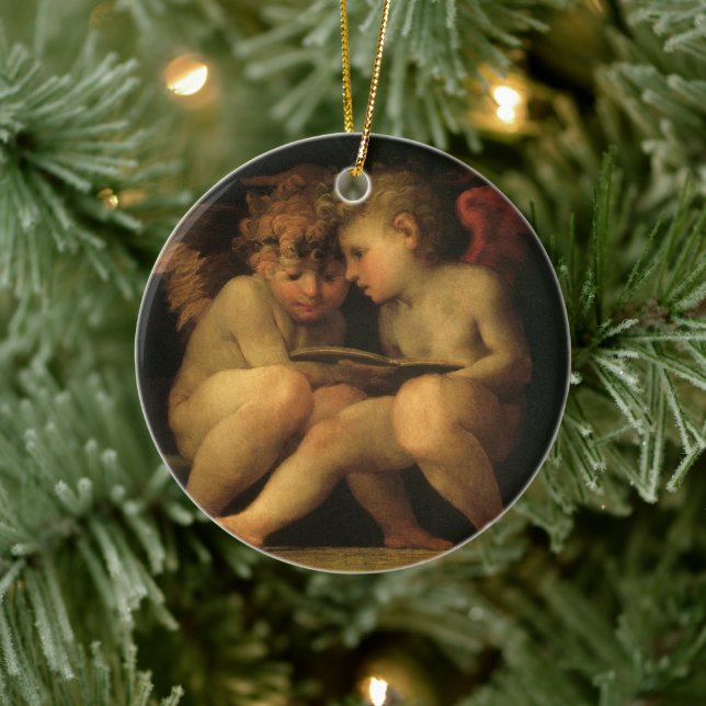 Two Cherubs Reading by Rosso Fiorentino, Angels Ceramic Tree Decoration (Tree)