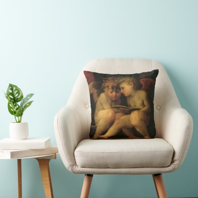 Two Cherubs Reading by Rosso Fiorentino, Angels Cushion (Chair)