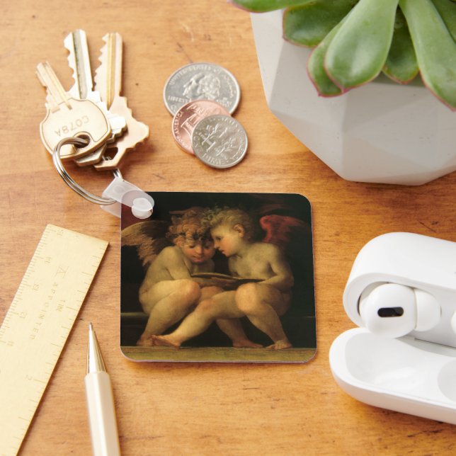 Two Cherubs Reading by Rosso Fiorentino, Angels Key Ring (Desk)