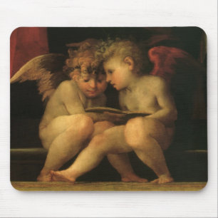 Two Cherubs Reading by Rosso Fiorentino, Angels Mouse Pad