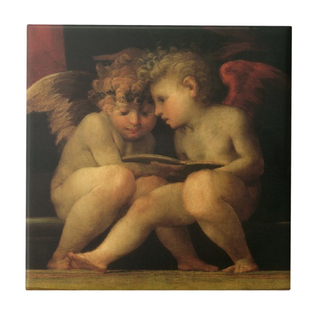Two Cherubs Reading by Rosso Fiorentino, Angels Tile (Front)