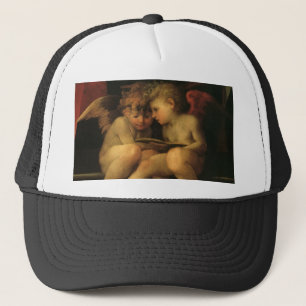 Two Cherubs Reading by Rosso Fiorentino, Angels Trucker Hat