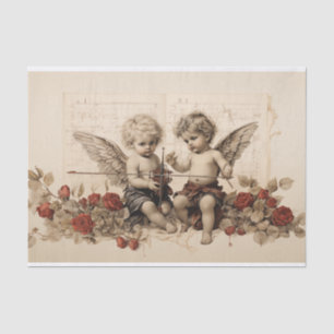 Two Cherubs sitting amongst Roses Tissue Paper
