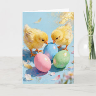 Two Chicks and Easter Eggs Holiday Card