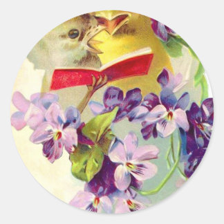 Two Chicks in Egg Shell Sing From Songbook Classic Round Sticker