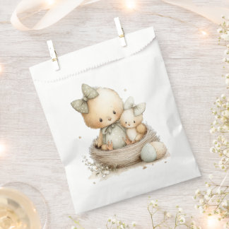 two chicks with a bow in a wicker basket with East Favour Bags