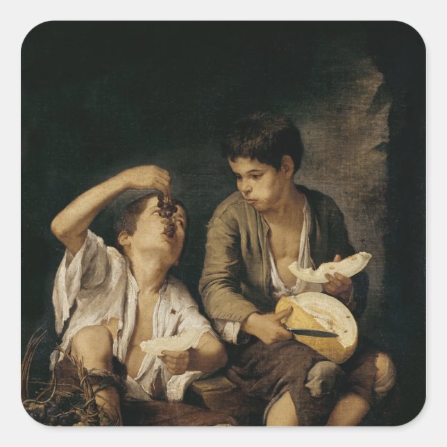 Two Children Eating a Melon and Grapes, 1645-46 Square Sticker (Front)