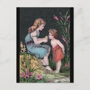 Two Children Looking at a Bird Postcard
