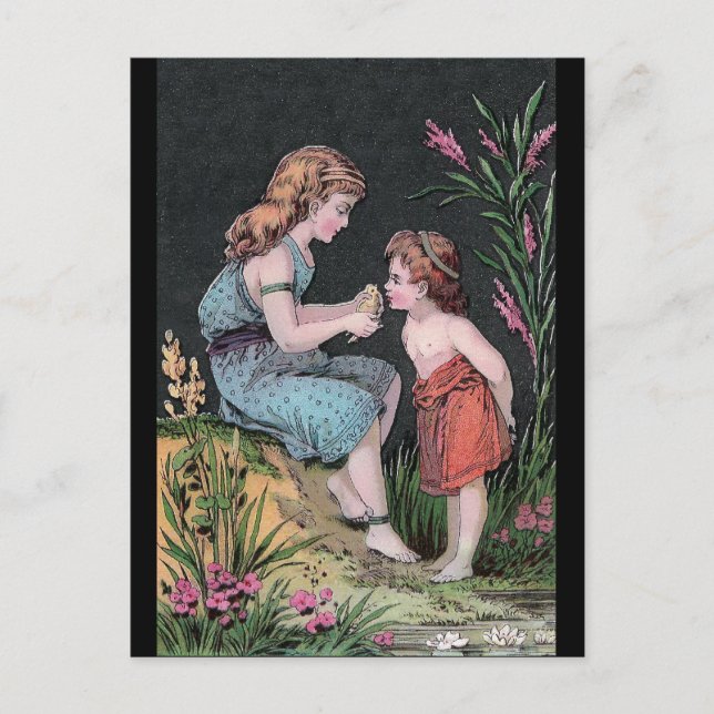Two Children Looking at a Bird Postcard (Front)