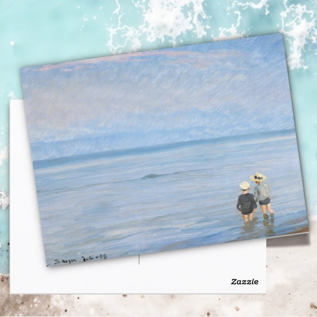 Two children paddling at Skagen Beach, PS Kroyer Postcard (Creator Uploaded)
